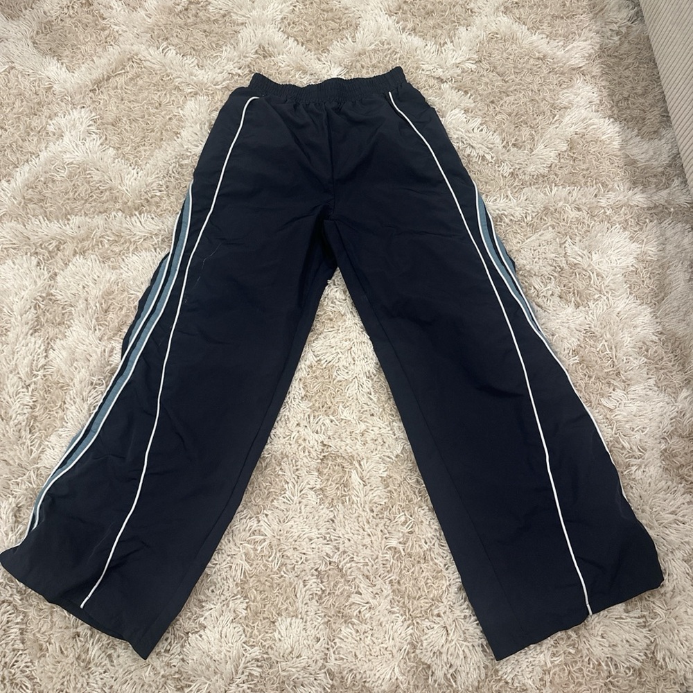 SHEIN Black Wide Leg Pants with White Stripes